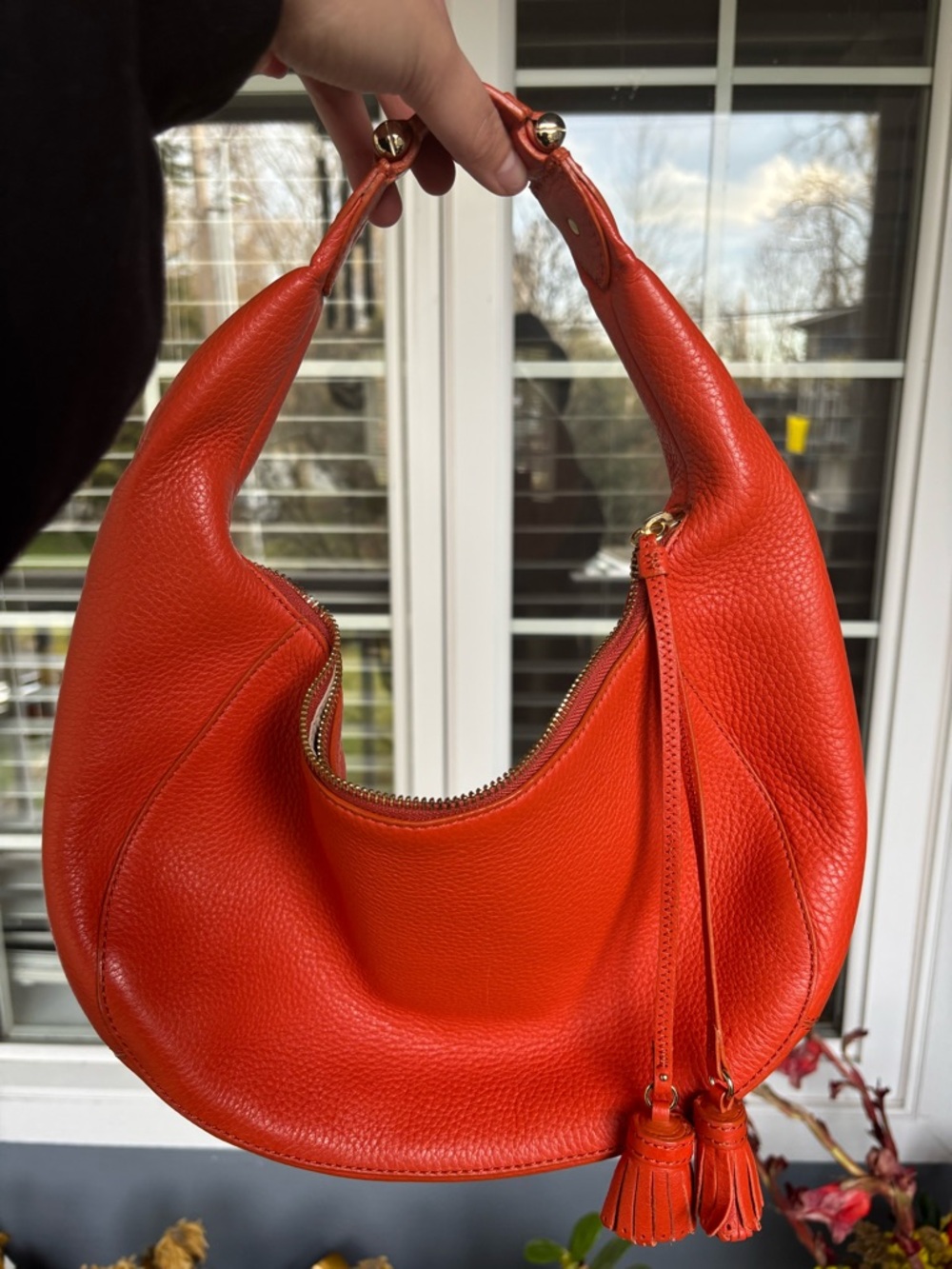 Cole Haan Orange Pebbled Leather Hobo Bag